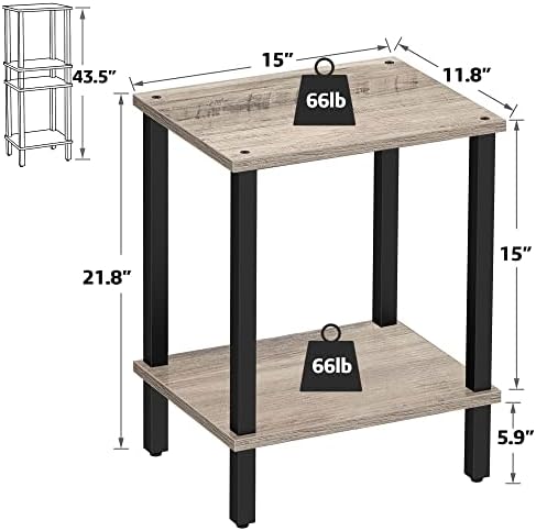 TUTOTAK End Table, Set of 2, Side Table, Nightstand, 2-Tier Storage Shelf - Image 3