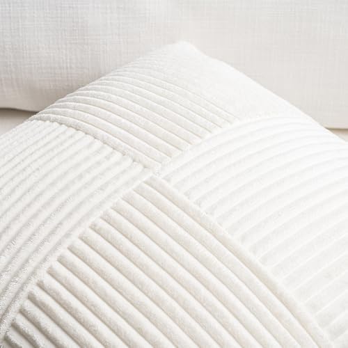 Fancy Homi Set of 2 Cream White Boho Long Lumbar Body Decorative Throw Pillow Cover 14x36 Inch for Bed Couch Bedroom Bench, Soft Patchwork Corduroy Textured Pillow Case, Rustic Farmhouse Room Décor - Image 3