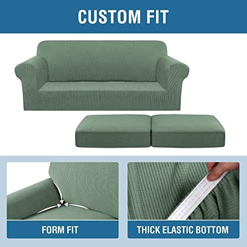 H.VERSAILTEX 3 Piece Stretch Sofa Covers for 2 Cushion Sofa Couch Covers for Living Room Sofa Slipcovers (Base Cover Plus 2 Seat Cushion Covers) Thicker Jacquard Fabric(Large Sofa, Loden Frost) - Image 4