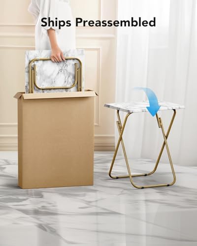 HUANUO Folding TV Tray Table, No Assembly TV Tray with Marble-Look Top - Image 5