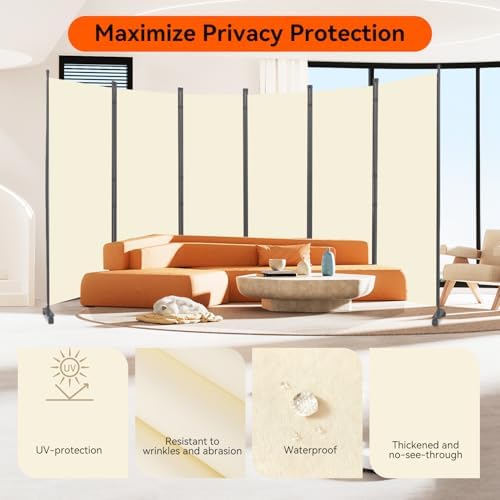 88" W 4 Panel Room Divider, Portable Privacy Screen W/Wheels Freestanding - Image 3