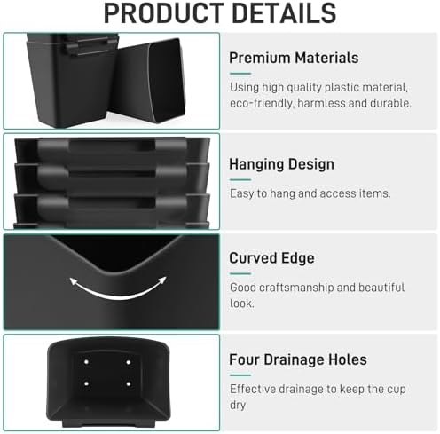 5 Pack Hanging Cup Holders, Multipurpose Rolling Cart Accessories Utility Cart Accessories For Art Craft Supplies, Space Saving Hanging Storage Basket Pencil Holder Makeup Organizers (Black) - Image 2