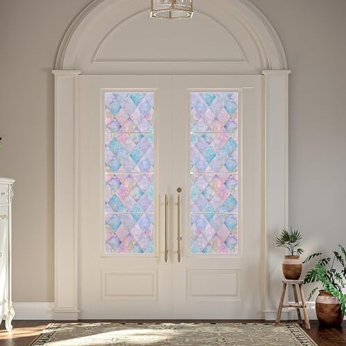 LaCheery Stained Glass Window Film Decorative Window Privacy Film for Glass Windows Static Cling Privacy Sticker UV Sun Blocking Films Colorful Lattice Coverings Decals for Bathroom Home 11.8"x78.7" - Image 5