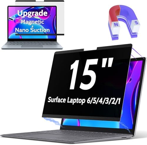 Peslv Magnetic Privacy Screen Surface Laptop 6/5/4/3/2/1 15 Inch, Removable Anti Blue Light Glare Filter, Black Security Private Apy Block Protector by peslv