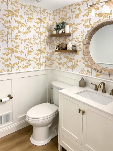 Ismoon Yellow Forest Peel Stick Wallpaper for Modern Bedroom 17.3x78.7in | Renter Friendly Viny Wallpaper Tree Leaf Contact Paper Removable Self Adhesive Waterproof Textured - Image 4
