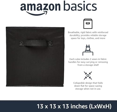 Amazon Basics Collapsible Fabric Storage Cube Bins Organizer with Handles, Organization Containers, Multifunctional, 13" x 13" x 13", Black, 6-Pack - Image 2