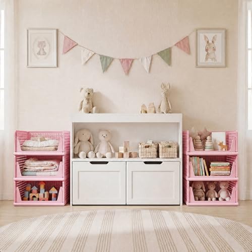 Pink Girl Closet Organizers and Storage Stackable Plastic Drawer Basket for Clothing Stackable Storage Bins Shelf Storage Container for RV Closet Wardrobe Bedroom Bathroom Playroom 6 Pack - Image 6
