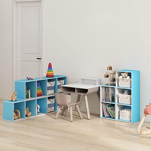 Furinno PASIR Book Shelf, 5-Tier Modern Bookshelf, Open Shelves Bookcase 9 x 12 x 52, Easy Assembly, for Living Room, Bedroom, Home Office, Light Blue/White - Image 2