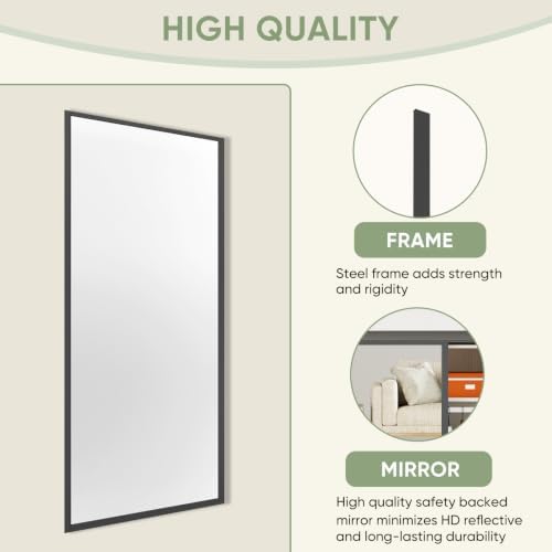 JUBEST 60x80 Mirrored Closet Door, 2-Panels Steel Frame Sliding Mirror Door Top & Bottom Track Kits, One Side Full-Sized Mirror with Safety Backing, Easy to Install, Black - Image 5
