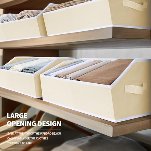 Homsorout Cube Storage Organizer - Large Bins with Handle, Trapezoid Organizing Baskets for Shelves, Decorative Storage Baskets for Clothes, Blankets, Books, 4 Pack, Beige - Image 4