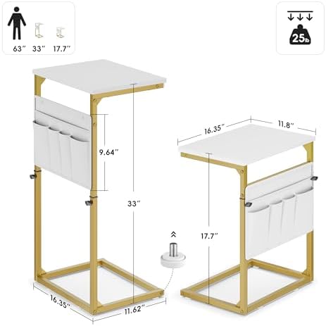 Vagusicc C Shaped End Table, 33'' Tall Side Table for Couch, Adjustable Height Small Couch Side Table for Small Spaces, C Table End Table Slide Under Sofa Table TV Tray Arm Table for Living Room - Image 2