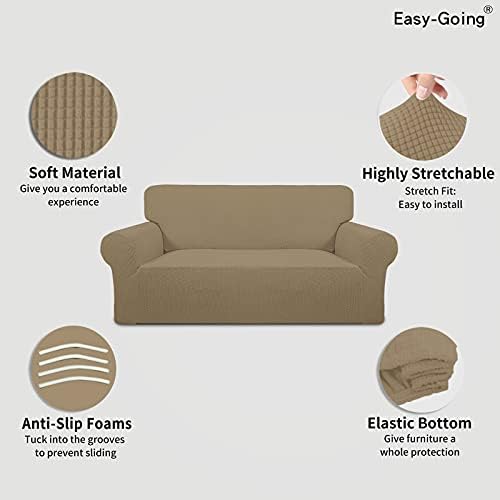 Easy-Going Stretch Oversized Loveseat Couch Covers Washable Tan - Image 3