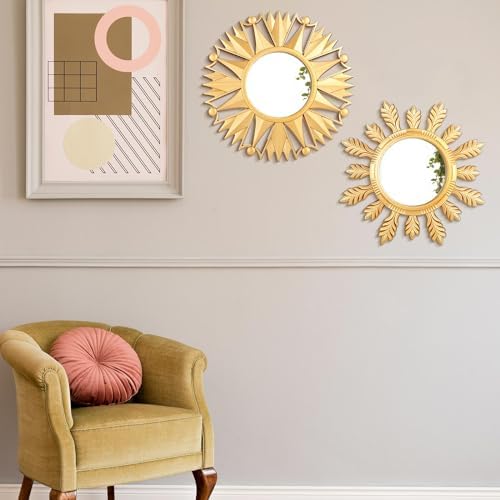 Dandat 4 Sets Round Wall Mirrors Boho Decorative Hanging Art, Gold - Image 5