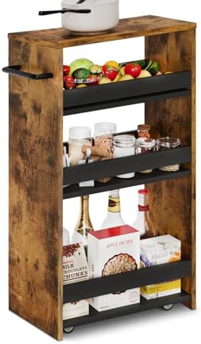 TEAMIX Slim Rolling Storage Cart, Wood 4-Tier Narrow Kitchen/Laundry Cart by TEAMIX