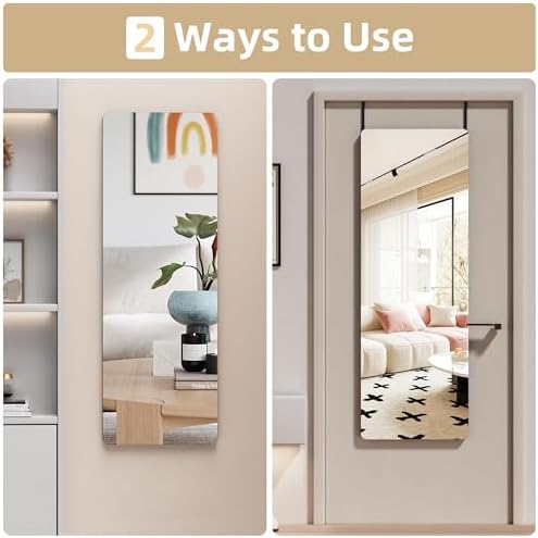 Hasipu Door Mirror Full Length, 47"x 16" Full Body Over The Door Hanging Wall Mounted Mirror for Bedroom, Living Room, Cloakroom, Round White - Image 3