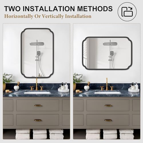 Ferytange Black Bathroom Vanity Mirrors for Over Sink 24" x 36" Modern Rounded Corner Rectangle Mirror with Non-Rusting Iron Metal Framed Wall Mounted Decorative Mirror (Horizontal/Vertical) - Image 6