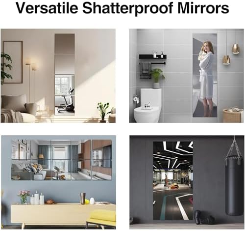 Full Length Wall Mirror Tiles - 12 PCS, 14x12 Inch Frameless Mirrors for Bedroom, Home Gym, Bathroom, Door – Shatterproof Mirror Tiles - Image 6