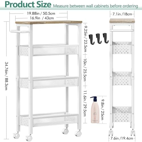 Vivihomety 4-Tier Slim Utility Rolling Laundry Cart with Wheels, Metal - Image 4