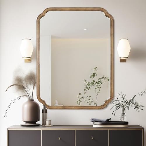WallBeyond 28" x 40" Rounded Corner Arch Wall Mirror with Wood Frame for Entryway, Living Room or Bedroom Home Decor - Light Woodgrain, Honey-Colored - Image 3