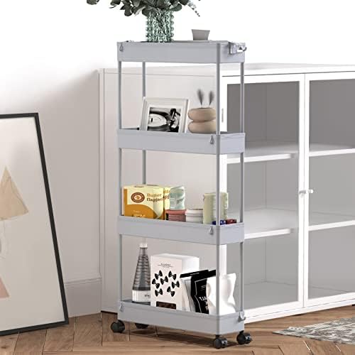 SPACELEAD Slim Storage Cart 4 Tier,Bathroom Organizer Rolling Utility,Mobile Shelving Unit Slide Out for Office, Kitchen, Laundry Room & Narrow Places,Gray - Image 6