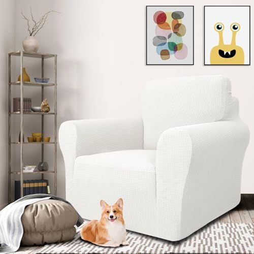 MAXIJIN Stretch Chair Cover Chair Slipcovers with Arms, 1-Piece Couch Sofa Chair Covers for Living Room, Non Slip Armchair Cover (31"-46") Furniture Protector Dogs Pet Friendly (Chair, White) - Image 2