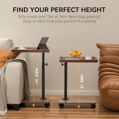 C Table End Table Adjustable Height, 360°Swivel TV Tray Table for Small Spaces, Couch Tables That slide under, C Shaped Side Tables living room and bedroom for Sofa, Bed,Chair, Snack (1, Walnut Brown) - Image 4