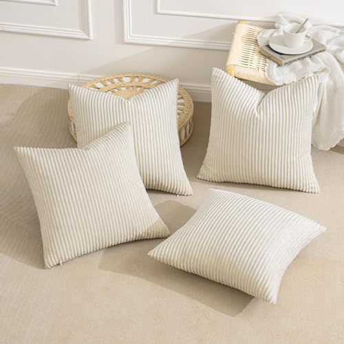 MIULEE Soft Corduroy Decorative Throw Pillow Covers Cream White 18x18 - Image 4