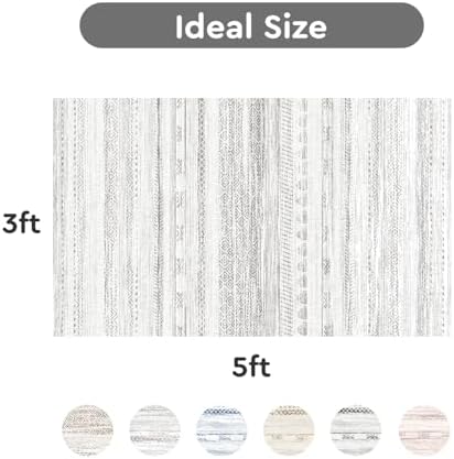 3x5 Area Rug Machine Washable Non Slip Rug Distressed Neutral Moroccan Boho Rug Ultra Soft Indoor Rugs for Bedroom Living Room Entryway Kitchen Foyer Bedside, Grey - Image 2