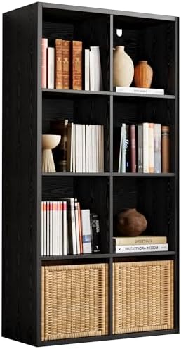IRONCK 8-Cube Storage Organizer, Reversible Vertical Bookshelf, Black by IRONCK