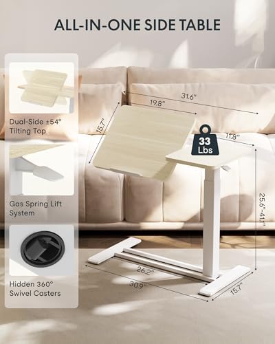 FLEXISPOT 32" Gas Spring C Table with Split Tilting Top,Mobile Side Table - Image 3