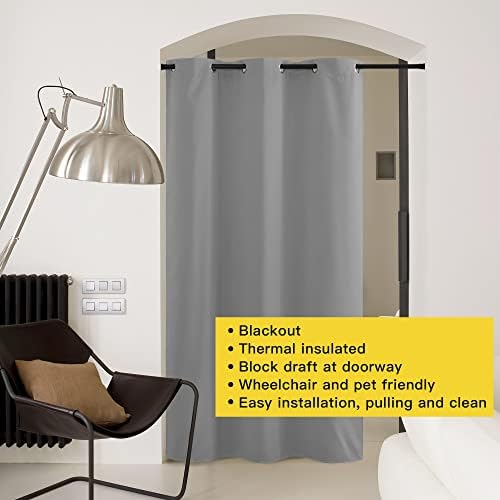 NICETOWN Sliding Door Curtains 96 inch Length, Single Curtain, Insulating Thermal Blackout Curtains for Bedroom Window Bathroom Doorway Front Door (1 Panel, 5ft Wide x 8ft Long, Silver Grey) - Image 3