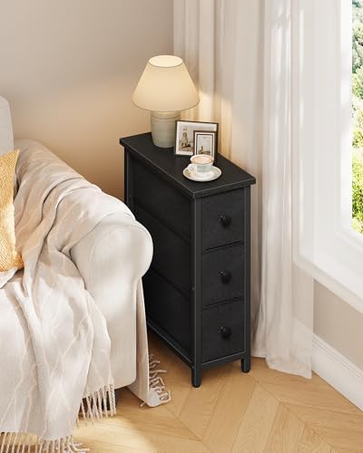 CHOEZON Narrow Side Table with 3 Fabric Drawers, Industrial Slim Bedside Table for Small Spaces, Bedroom, Living Room, Dormitory, Black TBZ09BB - Image 6