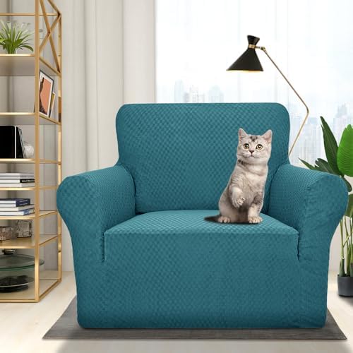 ZNSAYOTX 1 Piece Jacquard Chair Slipcovers for Living Room High Stretch Chair Covers with Arms Anti Slip Pets Friendly Couch Sofa Armchair Cover Furniture Protector (Chair, Peacock Blue) - Image 2