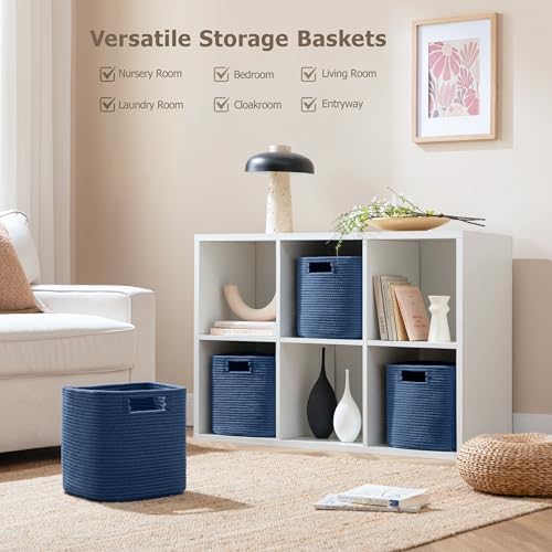 UBBCARE Set of 4 Storage Bins - 13 X 13 X 13 In, Cotton Rope Bins for Shelves, Toys, Books, Cube Storage with Handles, Woven Basket for Organizing, Navy Blue - Image 3