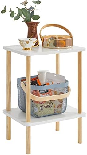 IBUYKE 2-Tier Side Table, Wood End Table, White UWST002W by IBUYKE