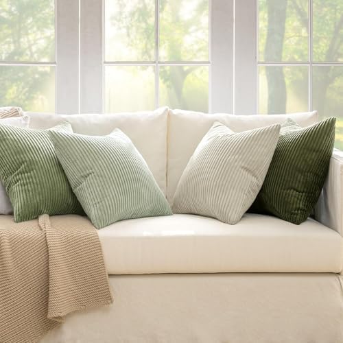 MIULEE Soft Corduroy Decorative Throw Pillow Covers Light Green 24x24 - Image 2