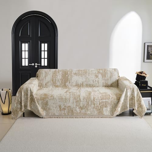 MYSKY HOME Sectional Couch Cover Khaki Geometric Abstract Sofa Covers for Sectional Sofa L Shape Chenille Couch Protector for Dogs Pets Couch Throw Cover Washable Durable for Home Decor, 91" X134" by MYSKYHOME