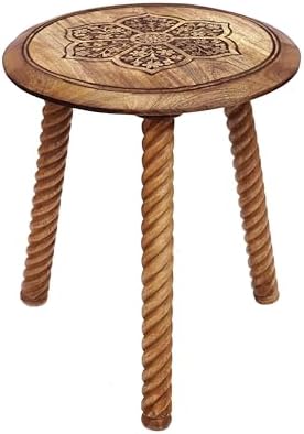 COTTON CRAFT Solid Wood End Table - 18 Inch Round Natural Hand Carved Table by COTTONCRAFT