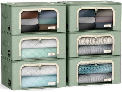 Sorbus Clothes Storage Bins, Clear Window & Handles (6 Pack, Teal) by Sorbus