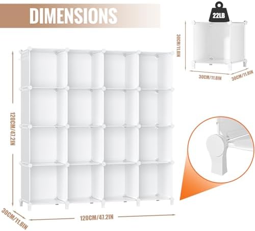 Neprock 16 Cubby Storage Organizer, Closet Clothes Storage Organizer, Cube Shelves Closet Organizers and Storage Shelves for Clothing Storage with Hammer, Bookshelf for Kids (White) - Image 3