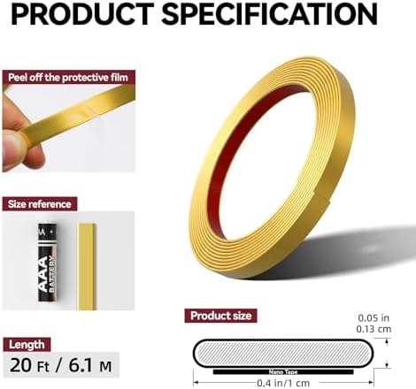 0.39in x 20Ft Peel and Stick Wall Molding Trim Matte Gold - Image 2