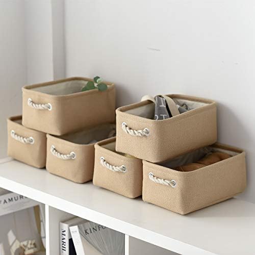 TheWarmHome Storage Basket for Organizing - Small 6 Pack 11.8x7.8x5.2 inch Fabric Storage Cubes with Cotton Rope Handle, Collapsible Storage Bins Baby Storage Toy Nursery (Beige) - Image 4