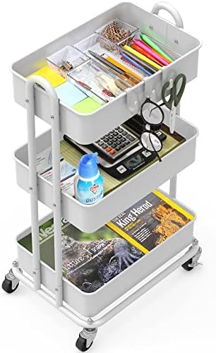 Simple Houseware 3-Tier Heavy Duty Metal Utility Rolling Cart, White - Image 3