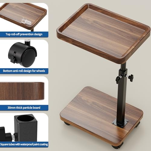 C Table with Wheels, Adjustable Height, 360° Swivel Bed Tray Table - Image 6