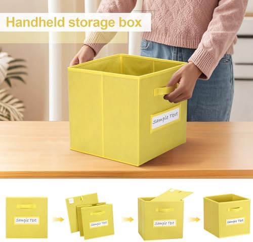 Fabric storage cubes (8 Pack) 11 Inch Cube Storage Bin, cube organizer bins with 8 Labels Window Cards & a Pen, Foldable cube organizer bins and Storage Box, Dark Yellow - Image 4