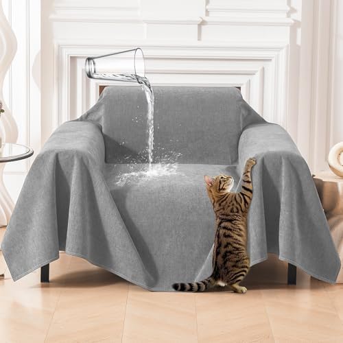 Deep Dream Cat-Scratch Resistant Armchair Couch Cover, Waterproof Sofa Cover for Dogs, Pet Friendly Couch Protectors Anti Slip Thickened Slipcovers for Dogs Pets, 71" x 91", Light Grey by DeepDream