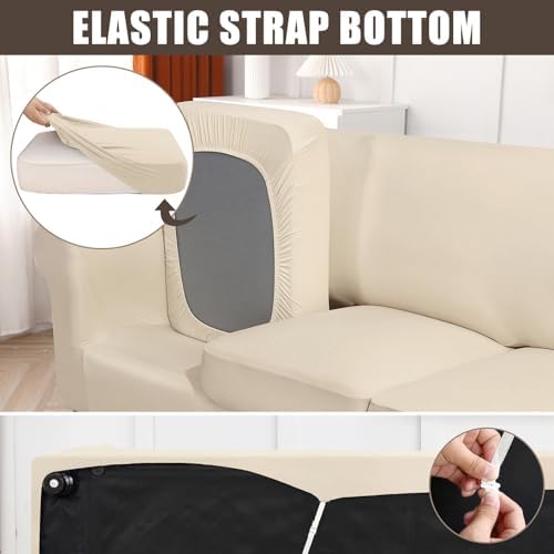 SearchI Stretch Sofa Cover Couch Cover, 4 Pieces Sofa Slipcover with 3 Separate Cushion Cover, Washable Furniture Protector for Living Room(Sofa, Beige) - Image 4