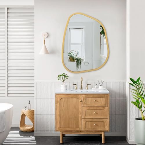 Large Asymmetrical Wall Mirror Irregular Wood Frame Modern Unique Wall-Mounted Artistic Wavy Mirror Decor Bathroom Vanity Bedroom Living Room Entryway Hallway 26"x18" - Image 6