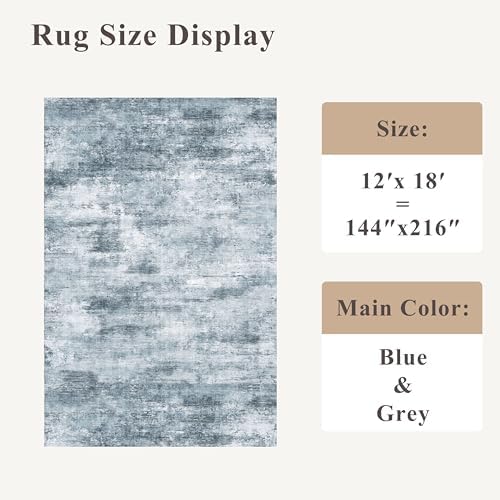 Extra Large Living Room Rug 12x18ft Washable Modern Abstract Neutral Oversize Rug for Bedroom, Dining Room, Family Room Non-Slip Low-Pile Thin Stain-Resistant Carpet (Misty Blue Gray) - Image 2