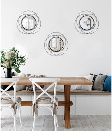 Black 3 Pcs Decorative Wall Mirror Circle Modern Mirror Round Art Ring Metal Mirrors Wall Decor Wall Mounted Mirror for Living Room Bedroom Dining Room Hallway Entryway 12" - Image 6